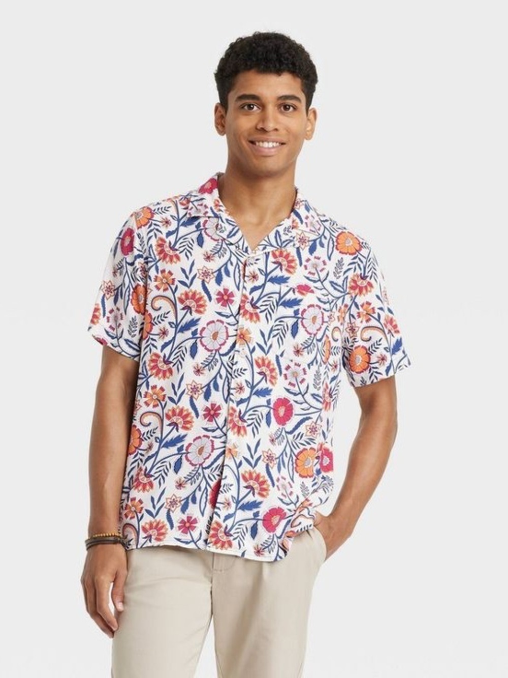 Goodfellow & Co Mens XXL Floral Rayon Button Down Shirt Boho Tropical Summer Top